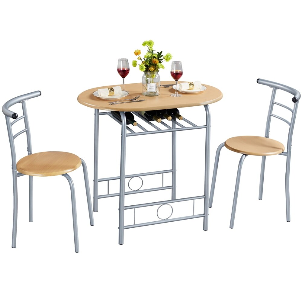 3PCS Round Dining Table Set with Storage Rack