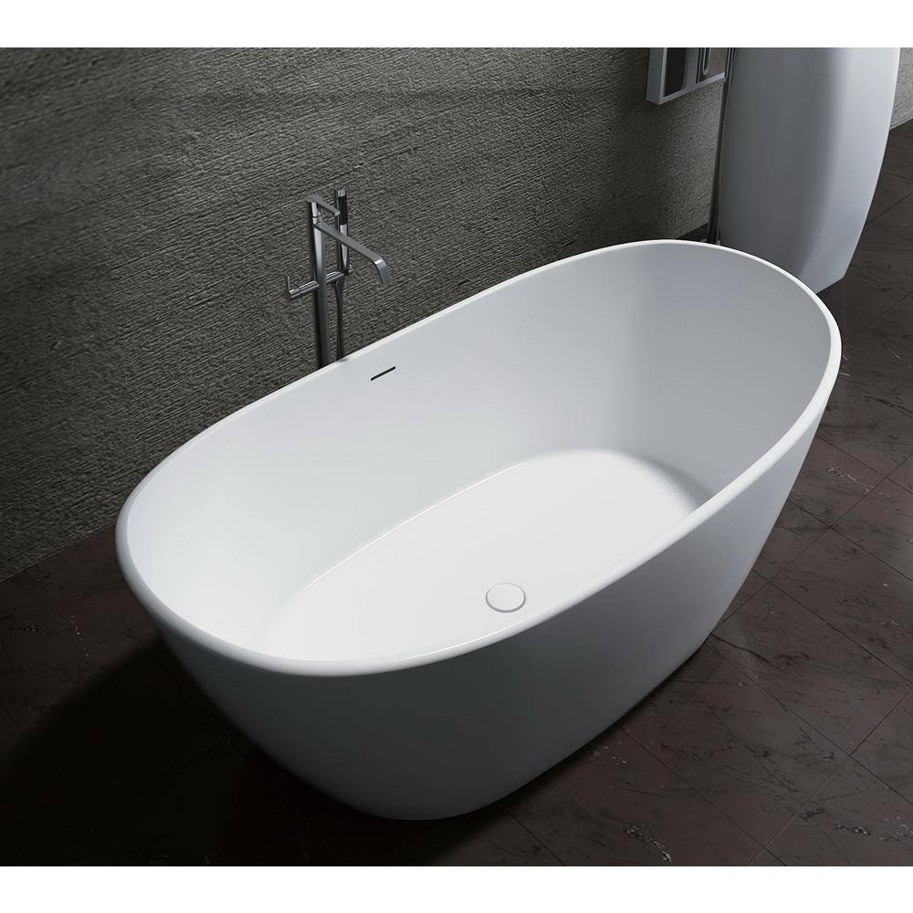 castellousa Manhattan 64.17 in. Solid Surface Stone Resin Flatbottom Bathtub in Matte White CB-GM-8016