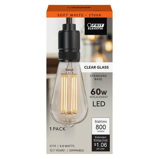 Feit Electric 60-Watt Equivalent ST19 Dimmable Straight Filament Clear Glass Vintage Edison LED Light Bulb Soft White 2700K ST1960CL927CAHDRP