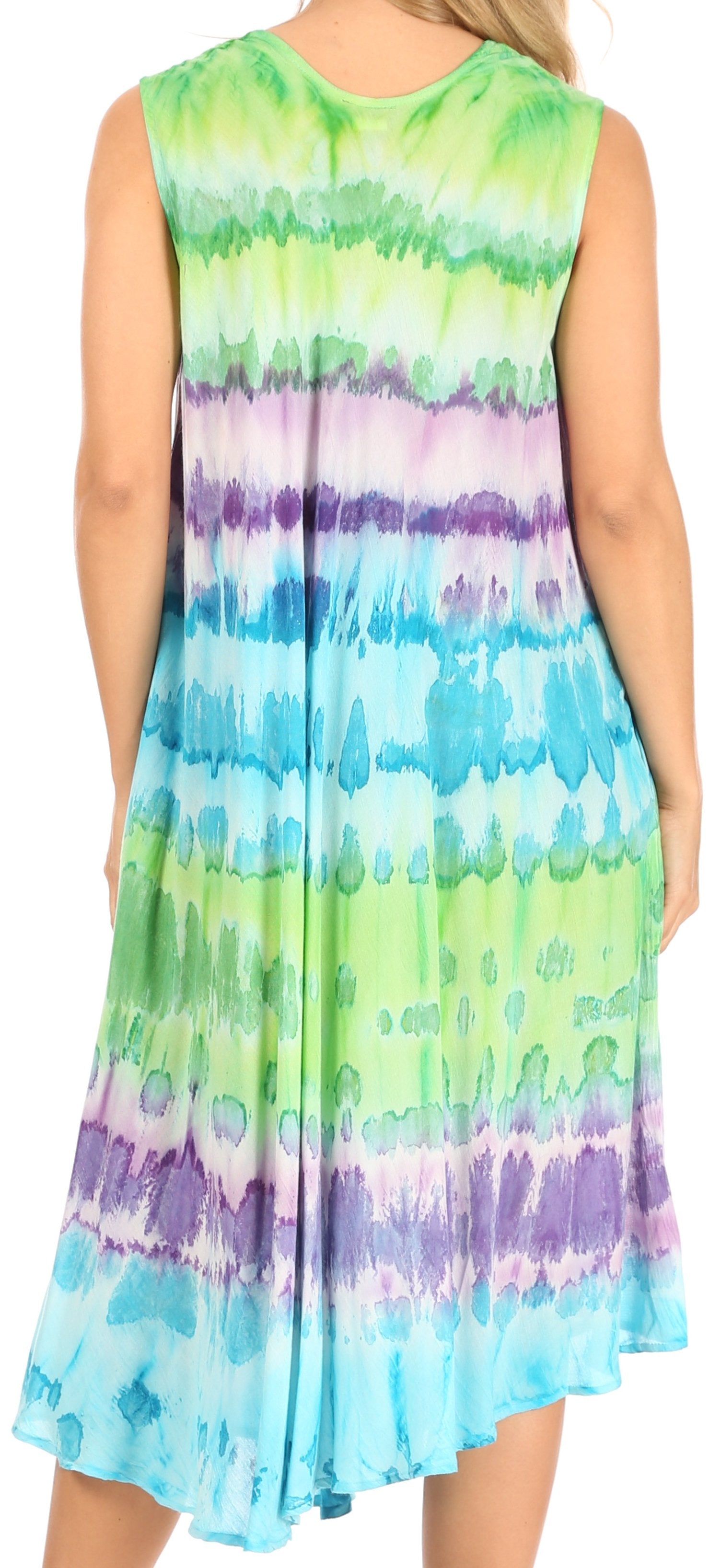 Plus Size Tie Dye Print Asymmetric Hem Sleeveless Midi Dress