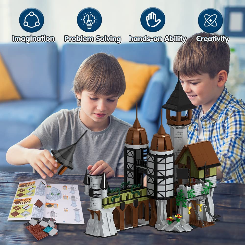 HOGOKIDS Medieval Castle Building Sets - 935 PCS Building Blocks with Bridge Gate and Carriage Magic Harry Castle Potter Kits Creative STEM Toys Gift for 8 9 10 11 12 13 14 Years Old Boys Girls Adults