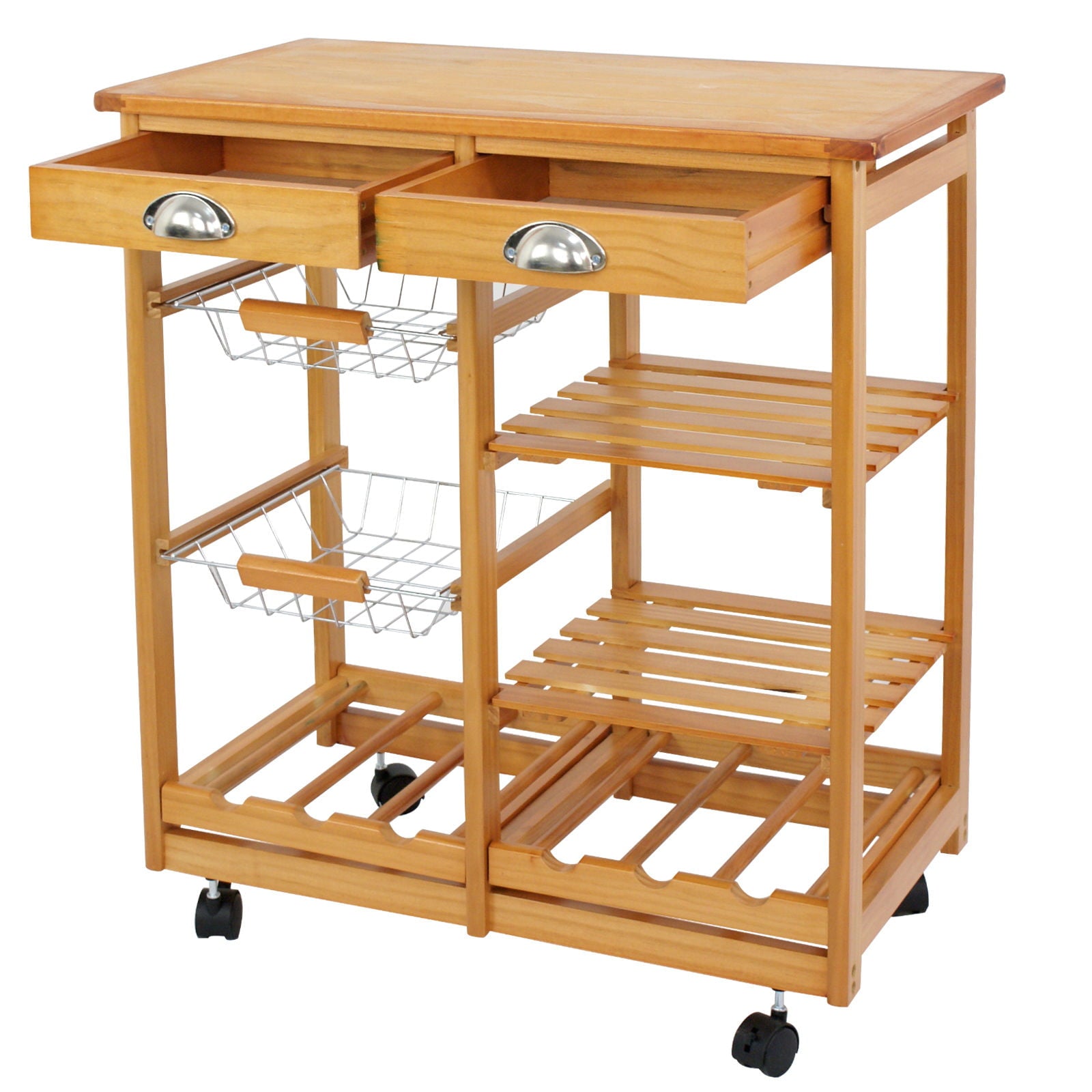 ZENSTYLE Rolling Wood Kitchen Cart Storage Trolley Cart Rack Countertop， Natural