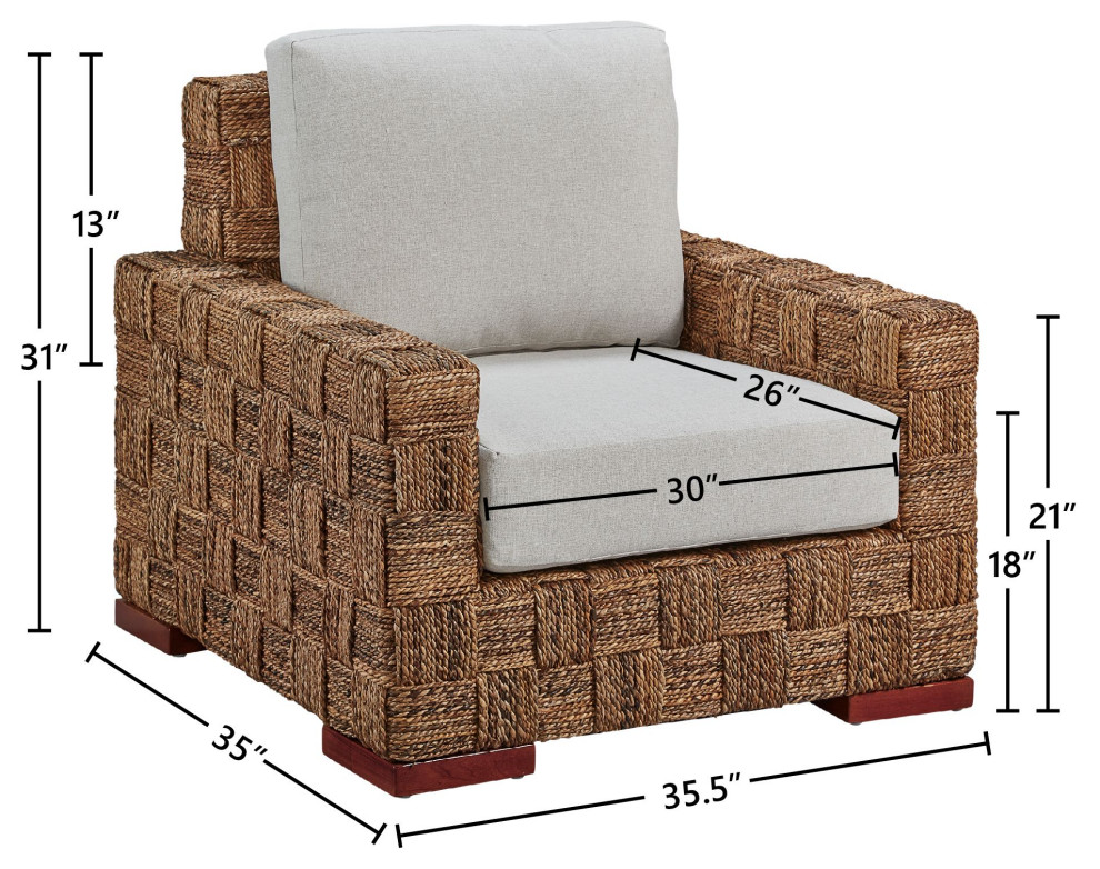 Coronado Woven Seagrass Textured Armchair with Cushioned Seat   Beach Style   Armchairs And Accent Chairs   by Furniture Classics  Houzz