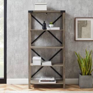 Walker Edison Furniture Company 64 in. Gray Wash Wood 4-shelf Etagere Bookcase with Open Back HDS64MXGW