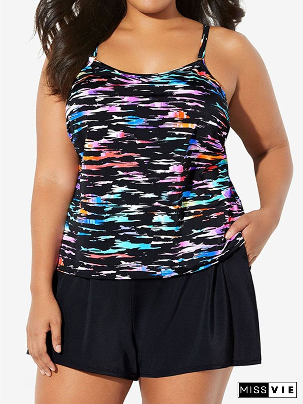 Plus Size Swimwear Sleeveless Floral Printed Tankini