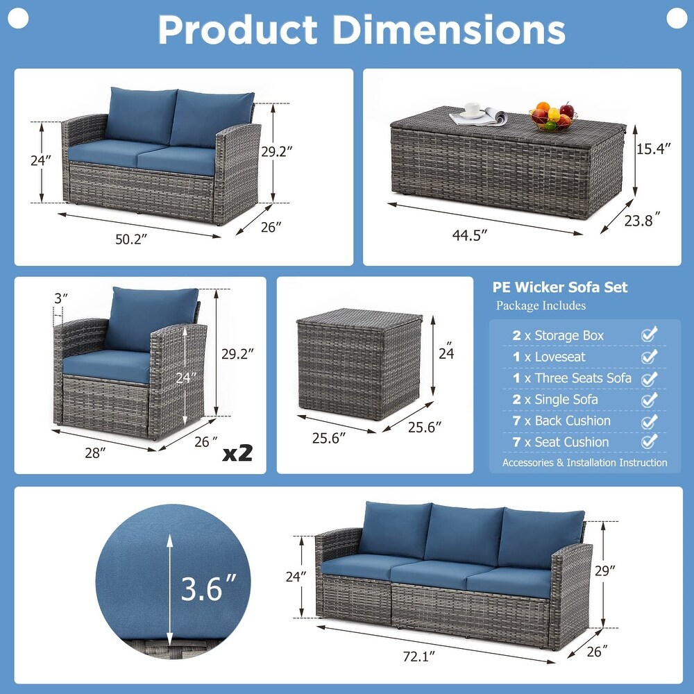 AECOJOY 7 Pieces Patio Sectional Sofa Outdoor Wicker Furniture Set