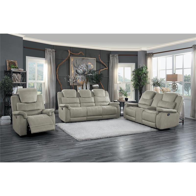 Lexicon Shola Transitional Microfiber Double Reclining Sofa in Gray   Transitional   Sofas   by Homesquare  Houzz