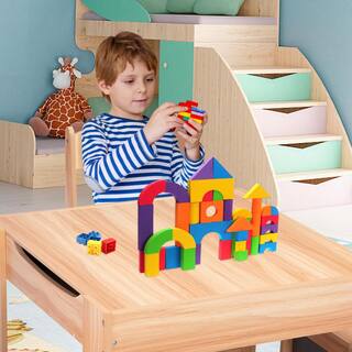 Nyeekoy 3 in 1 Kids Table and Chair Set Wooden Activity Table with Drawers Natural TH17E0537