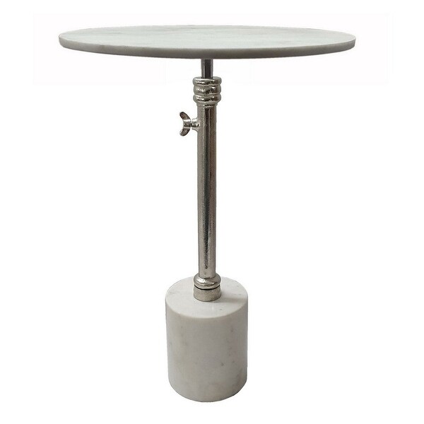 24 Inch Side Table， Aluminum Frame， Smooth Marble Top， Pedestal Base， White - 17.7L x 17.7W x 24H， in inches