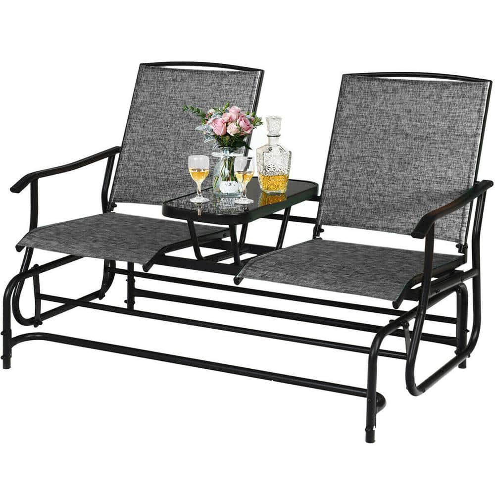 CASAINC Gray 2Person Metal Double Rocking Outdoor Patio Loveseat