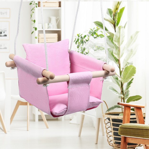 Costway Baby Canvas Hanging Swing Cotton Hammock Toy For Toddler Bluepink