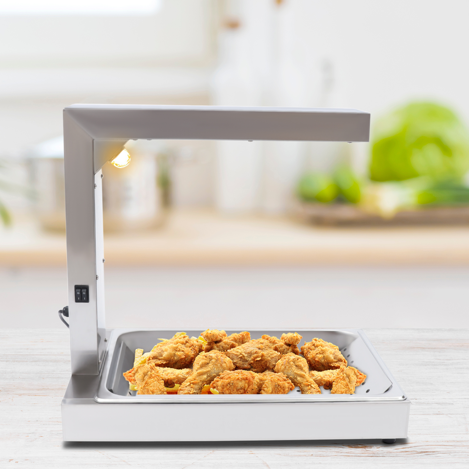 TOOL1SHOoo 110V Free Stainless Steel Standing Fried Chicken Warmer with Light 500W