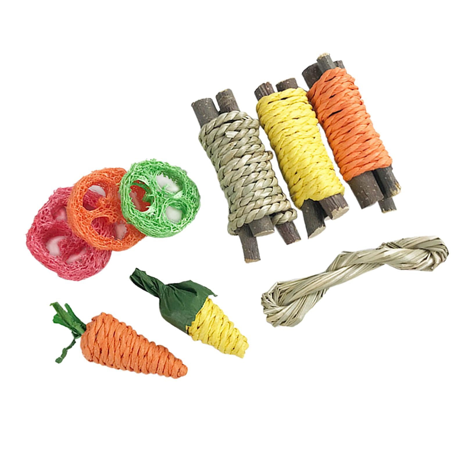 9Pcs Bunny Rabbit Chew Toys Tree Branch Corn Carrot Supplies