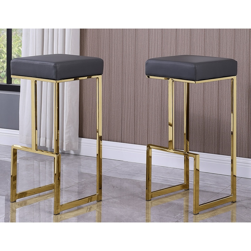 Best Master Furniture Synthetic Leather Gold Bar Stool (Set of 2)