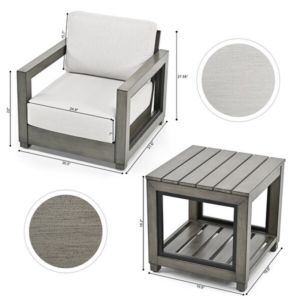 3Piece Aluminum Patio Conversation Set with Handpainted Frame and Cushions