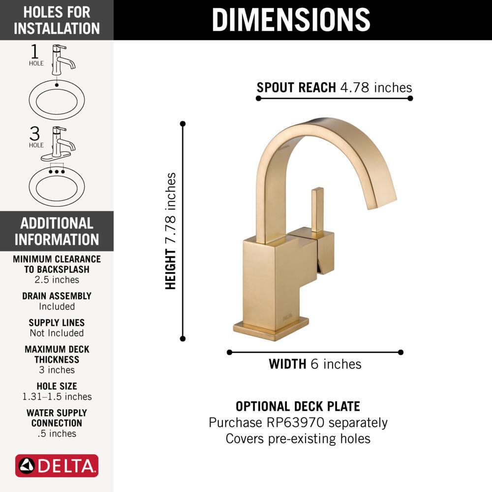 Delta Vero Single Hole SingleHandle Bathroom Faucet with Metal Drain Assembly in Champagne Bronze