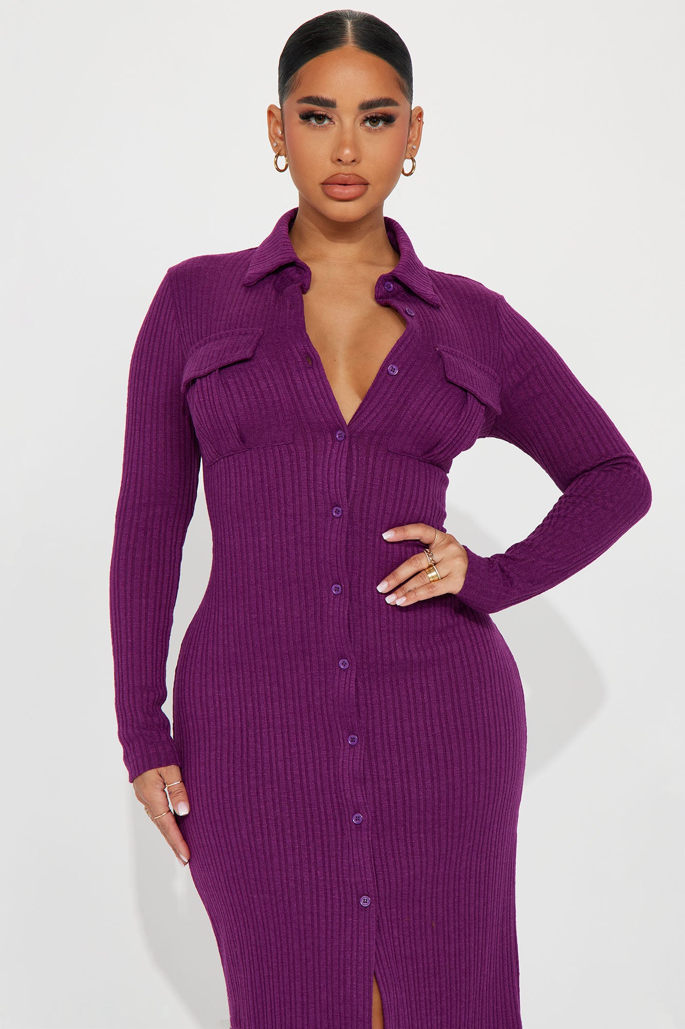 Barcelona Ribbed Midi Dress - Purple