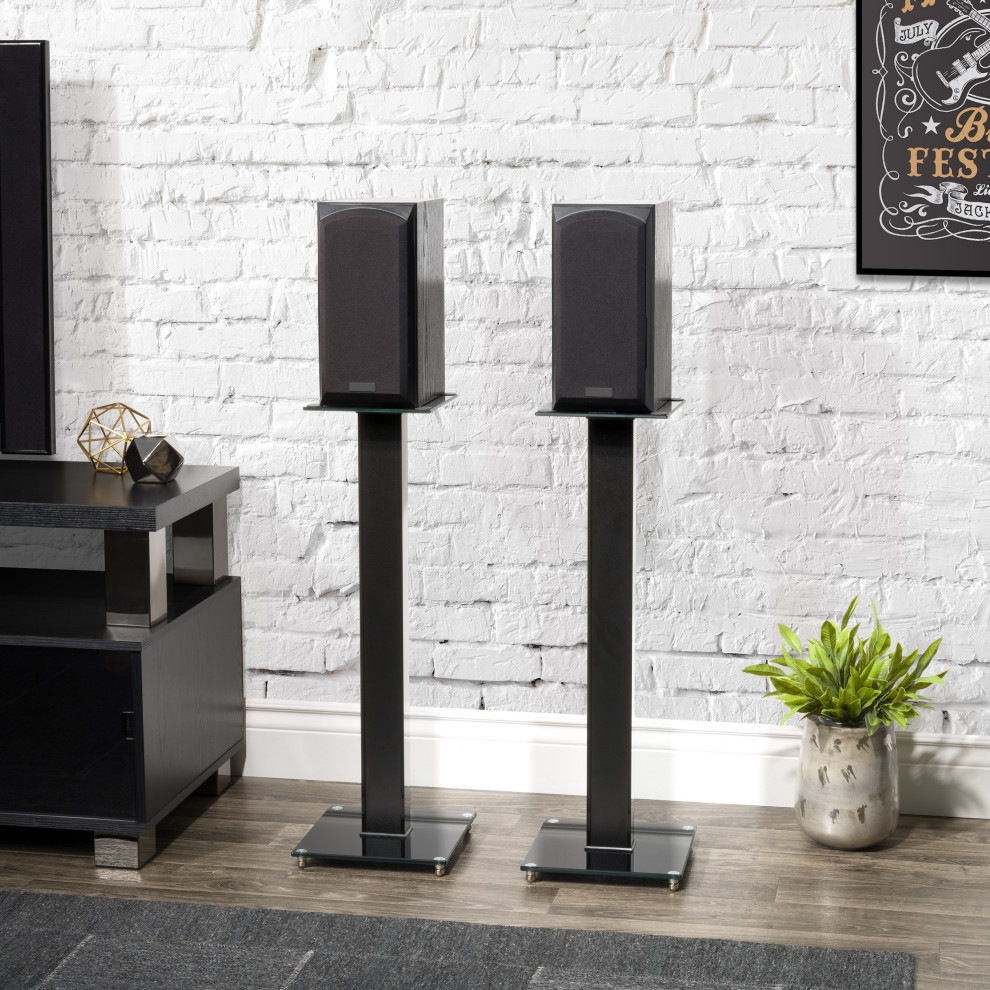 CorLiving MPM 290 S 29 quotGloss Black Fixed Height Speaker Stand  Set of 2   Contemporary   Entertainment Centers And Tv Stands   by CorLiving Distribution LLC  Houzz