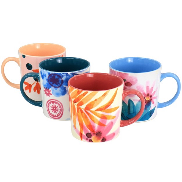 Spice By Tia Mowry Goji Blossom Fine Ceramic 4 Piece 17oz Mug Set In Multi Color