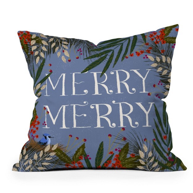 Joy Laforme Christmas x27 merry Merry x27 Wreath Square Throw Pillow Beige Deny Designs