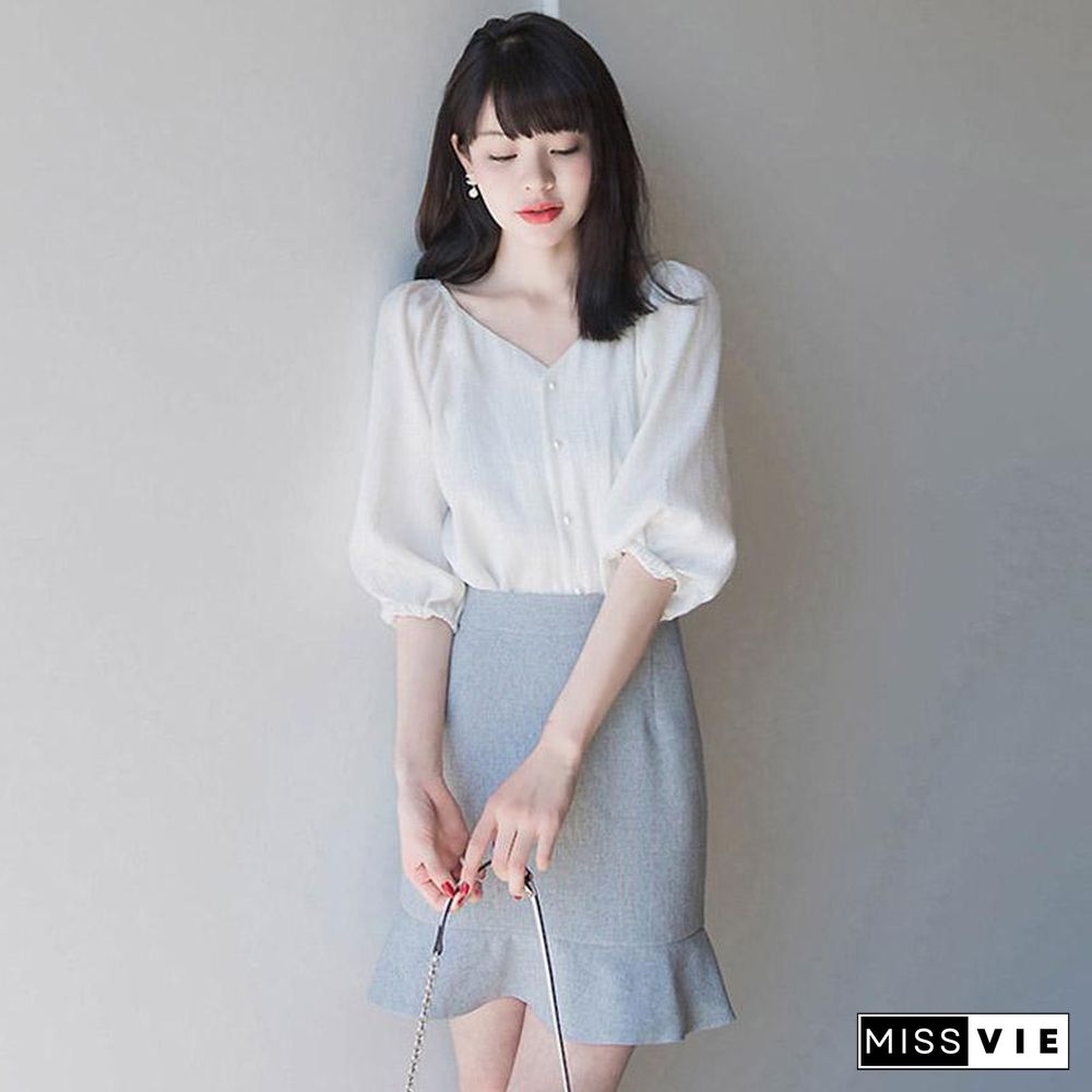 Sweet White Blouse+Chic Skirt P15838