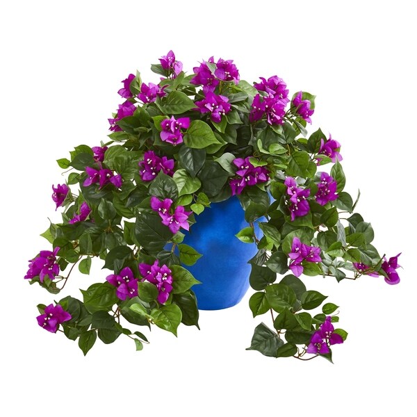 Bougainvillea Artificial Plant in Blue Planter