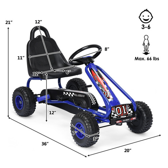 Costway 83096425 4 Wheel Pedal Powered Ride On wit...