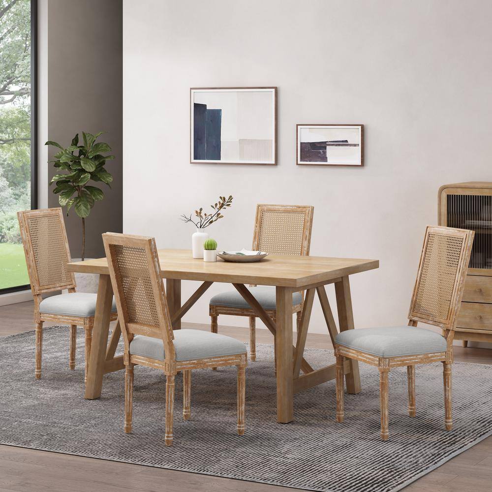 Noble House Beckstrom Light Gray and Natural Upholstered Dining Chair (Set of 4) 106949