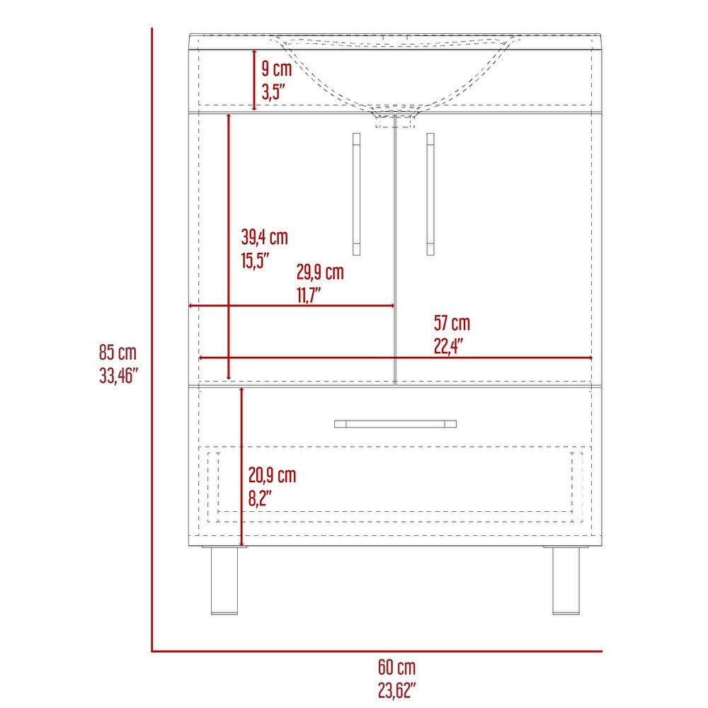 2 Door Rectangle Single Bathroom Vanity