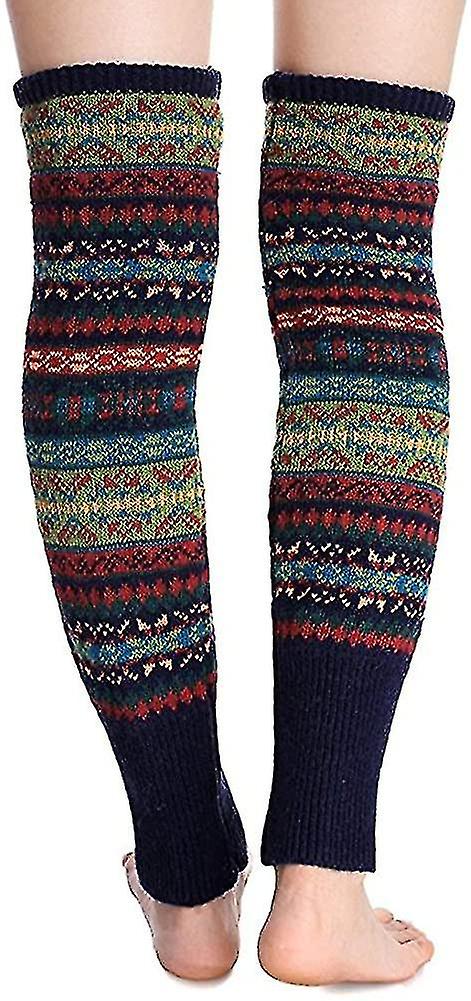 Women Knee High Socks Winter Bohemian Boot Cuffs Knit Crochet Leg Warmers