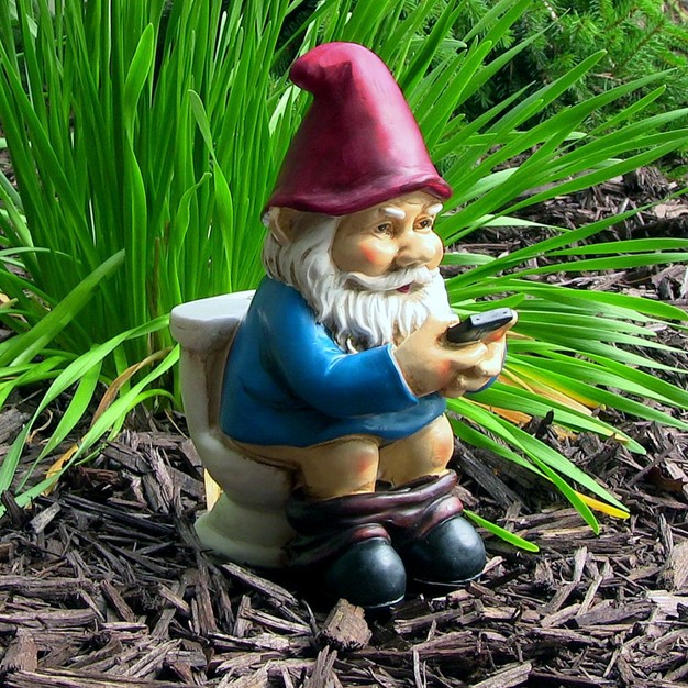 Sunnydaze 9 5 inch Cody The Garden Gnome On The Throne Reading His Phone Sculpture Funny Lawn Decoration Blue