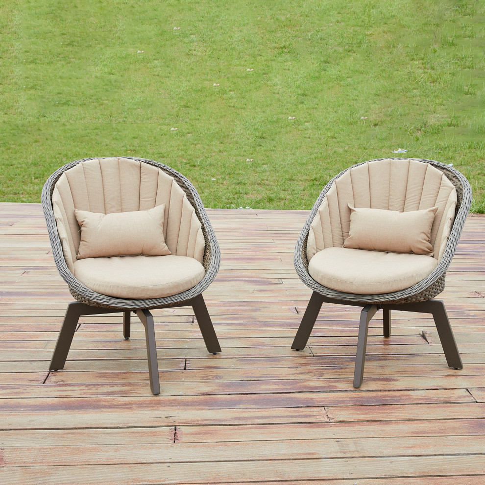 2 Pieces Patio Furniture Sets Outdoor Rotatable Chair Rattan Chair Set   Tropical   Outdoor Sofas   by Bella Depot Inc  Houzz