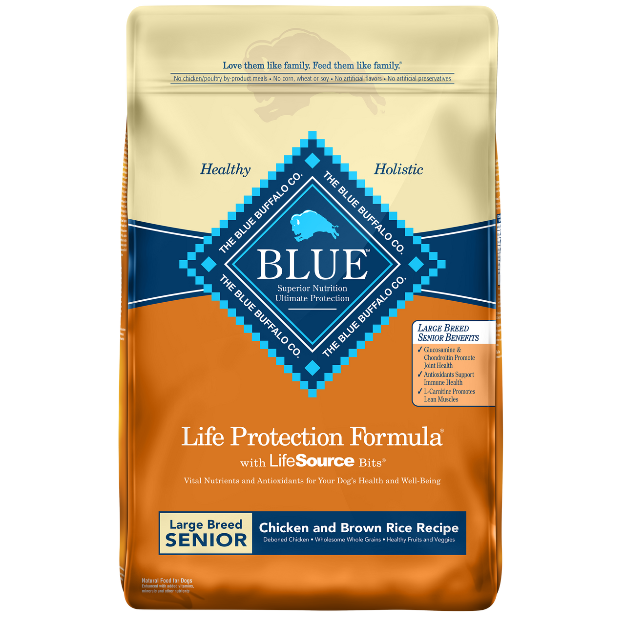 Blue Buffalo Life Protection Formula Large Breed Senior Chicken and Brown Rice Recipe Dry Dog Food， 30 Lb. Bag