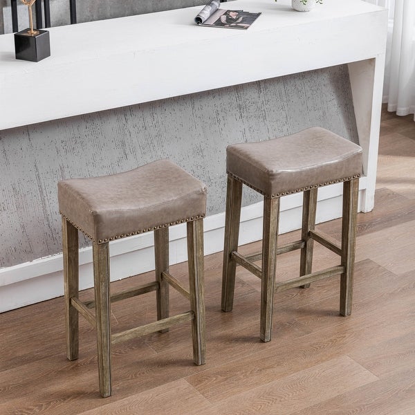 29in Counter Height Faux Leather Bar Stools Set of 2