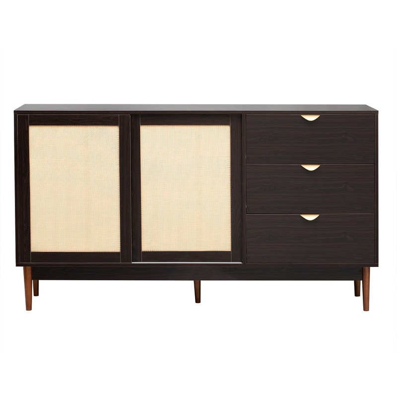 Modern Rattan Storage Sideboard Cabinet with Three Drawers