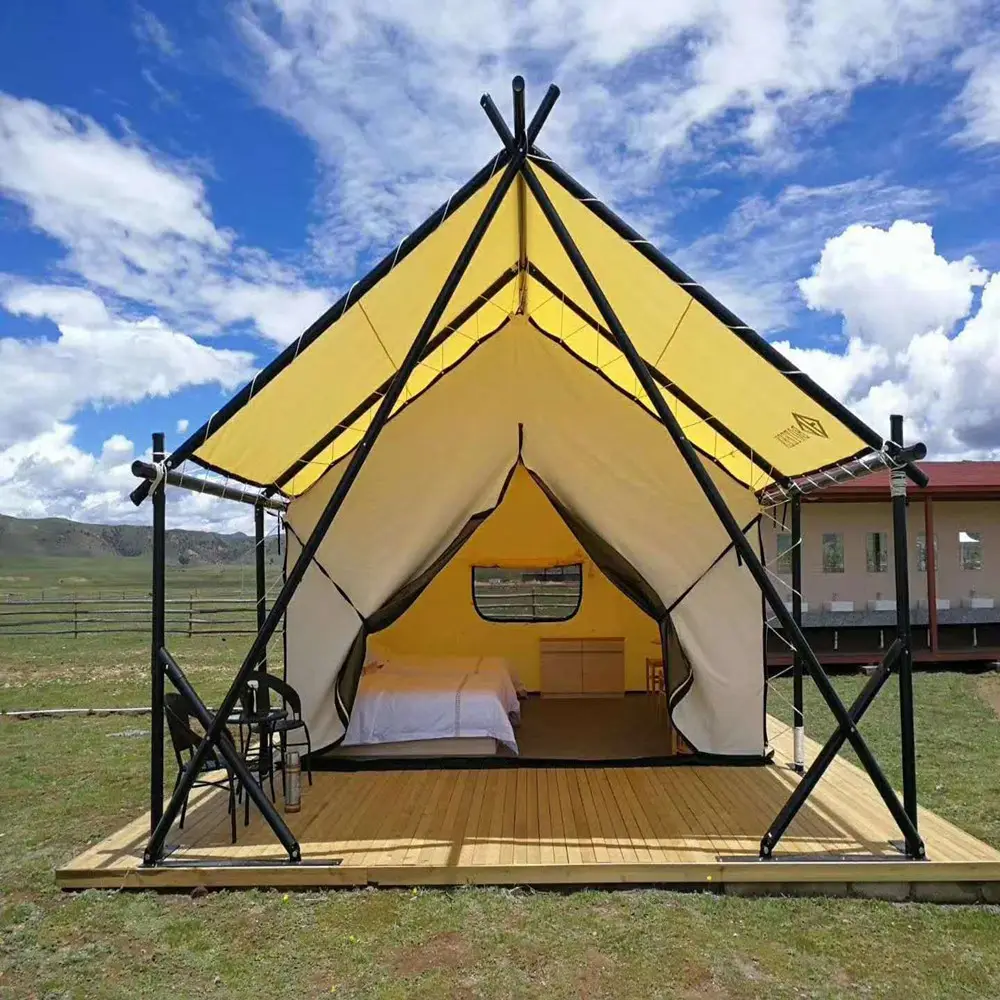 glamping outdoor go hike hotel tent waterproof high quality steel material oxford canvas hotel tent with bathroom for events