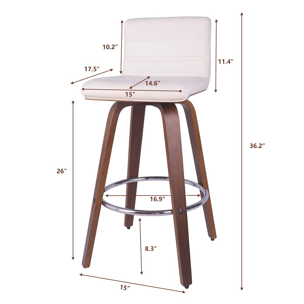 Swivel Wood Bar Stools PU Leather Upholstered Counter Stools Set of 2