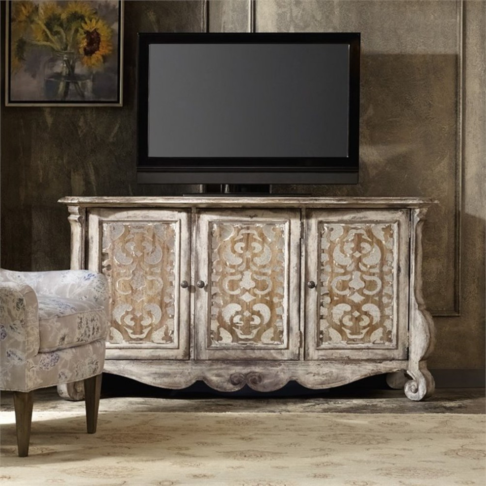 Beaumont Lane 6 Shelf Wood Entertainment Console Table in Caramel Froth   French Country   Entertainment Centers And Tv Stands   by Homesquare  Houzz