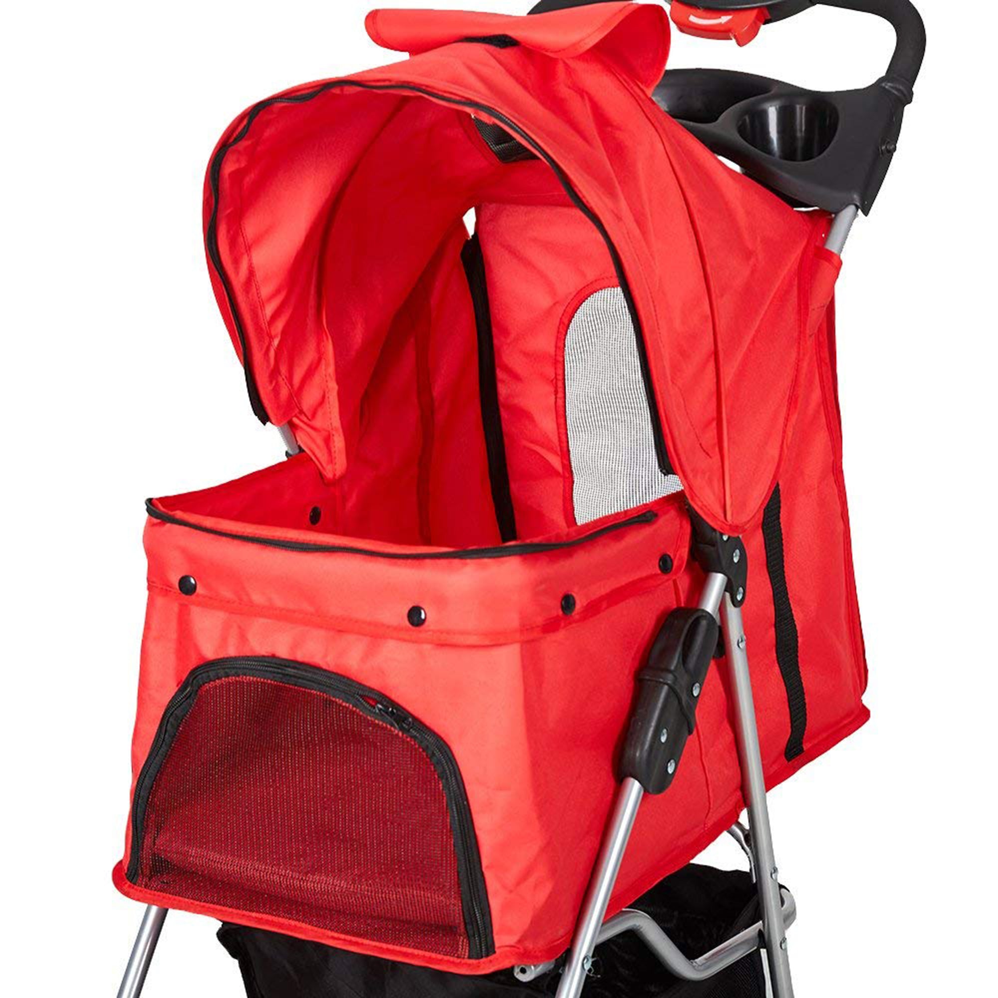 Karmas Product Pet Stroller Folding Pet Cat Carrier Travel Cart With Four Wheels， Red