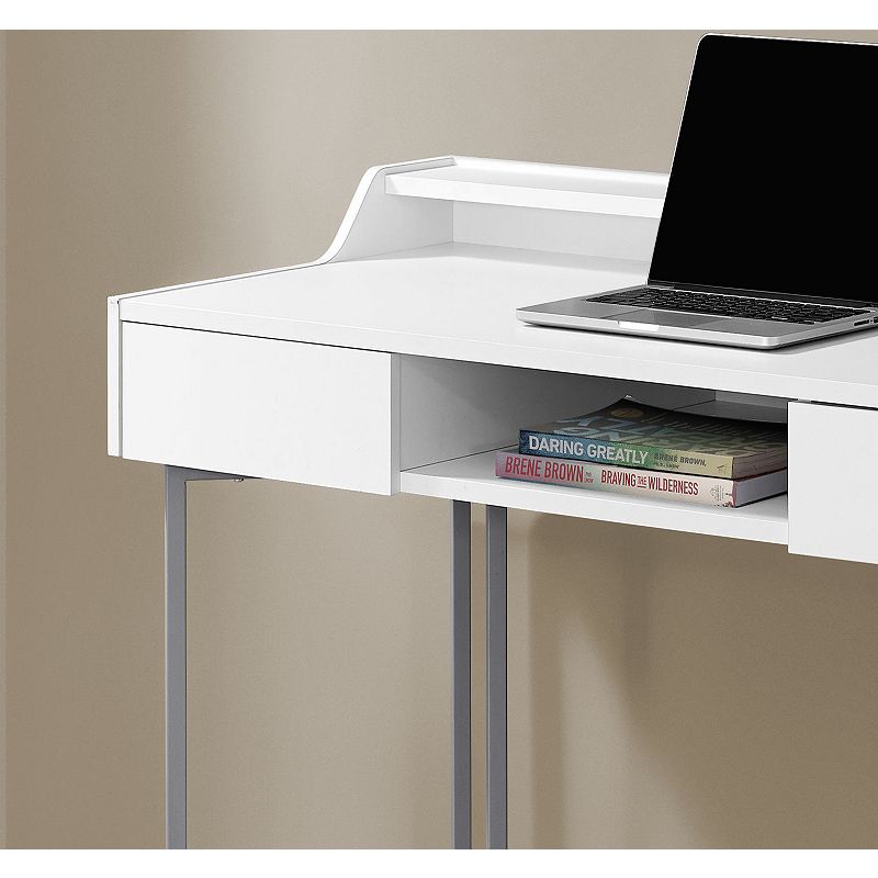 48 White and Silver Contemporary Rectangular Computer Desk with Drawers