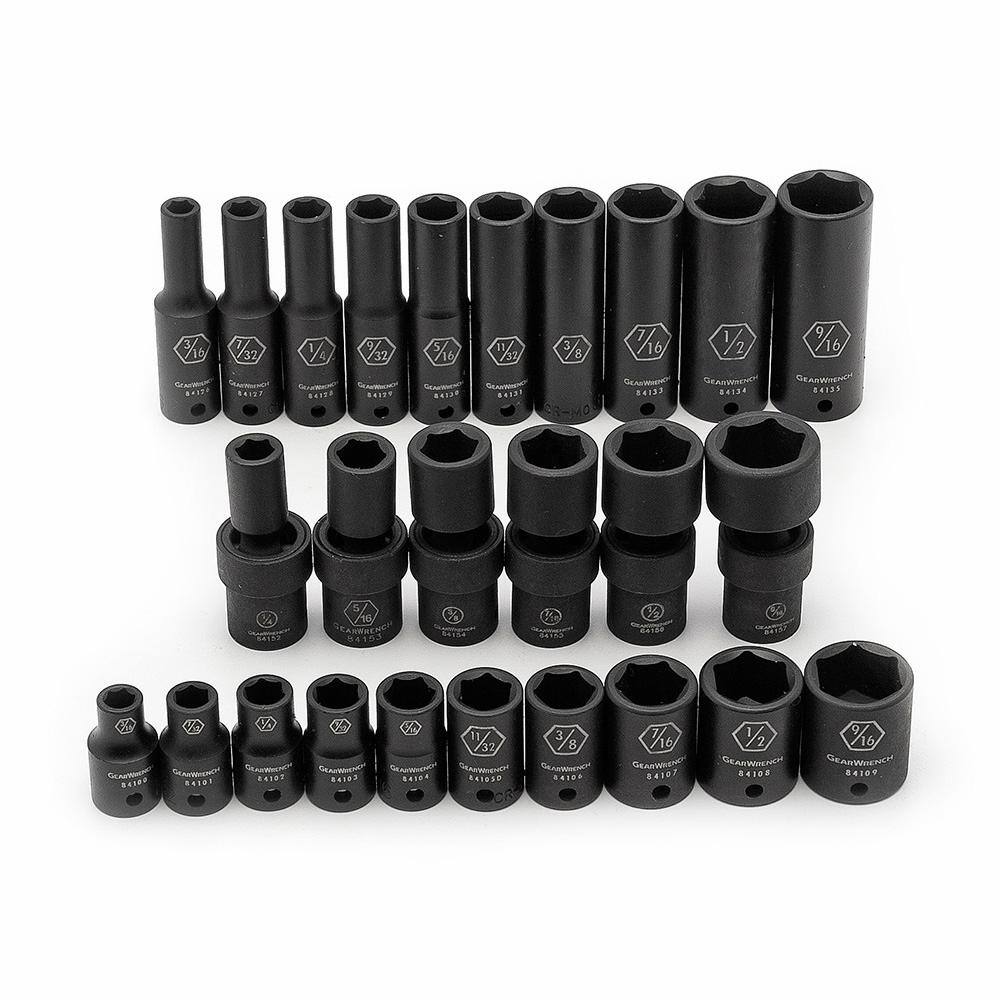 GEARWRENCH 14 in. Drive 6-Point SAEMetric Standard  Deep Universal Impact Socket Set (71-Piece) 84903