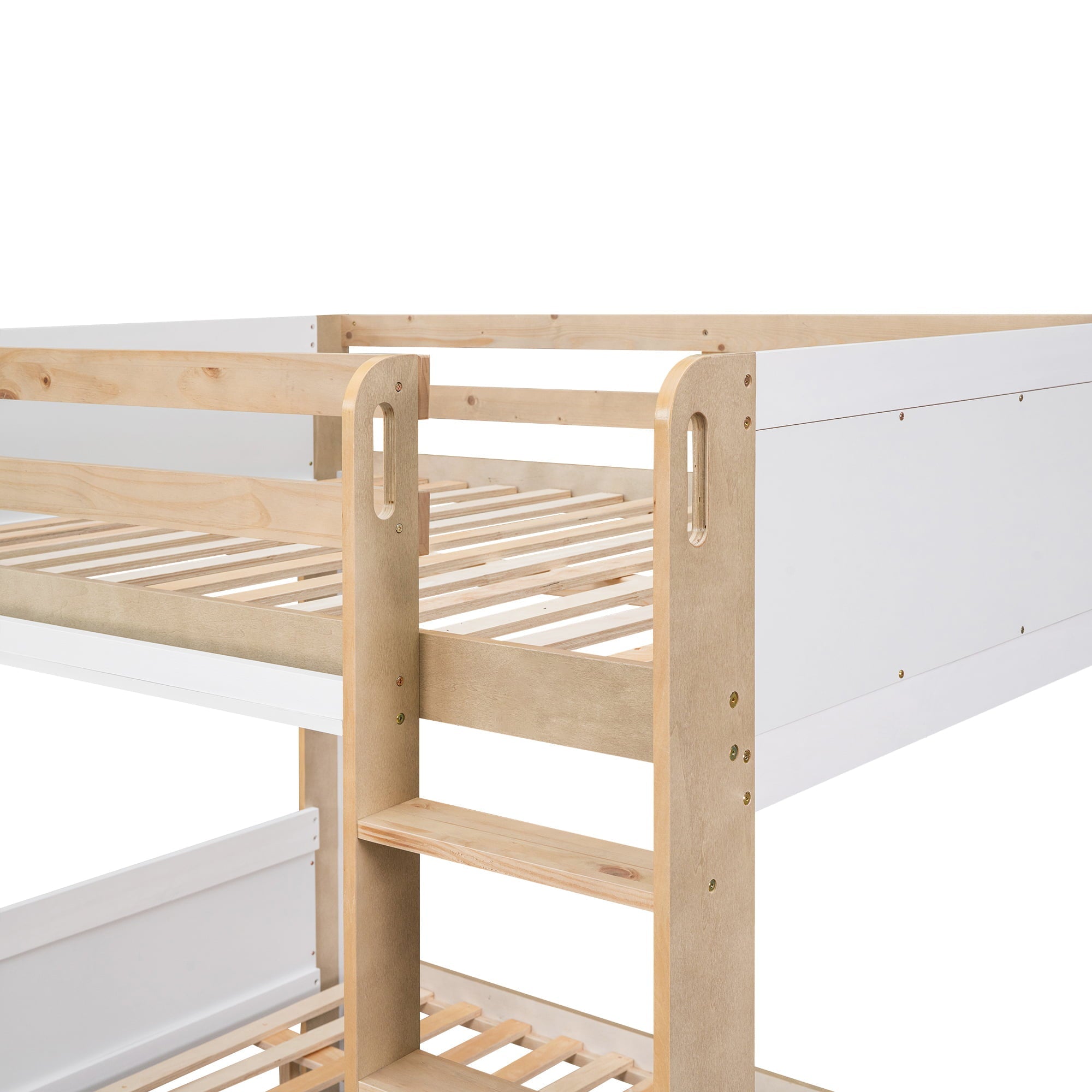 Full over Full Bunk Bed with Trundle and Little Shelf for Kids Bedroom, White