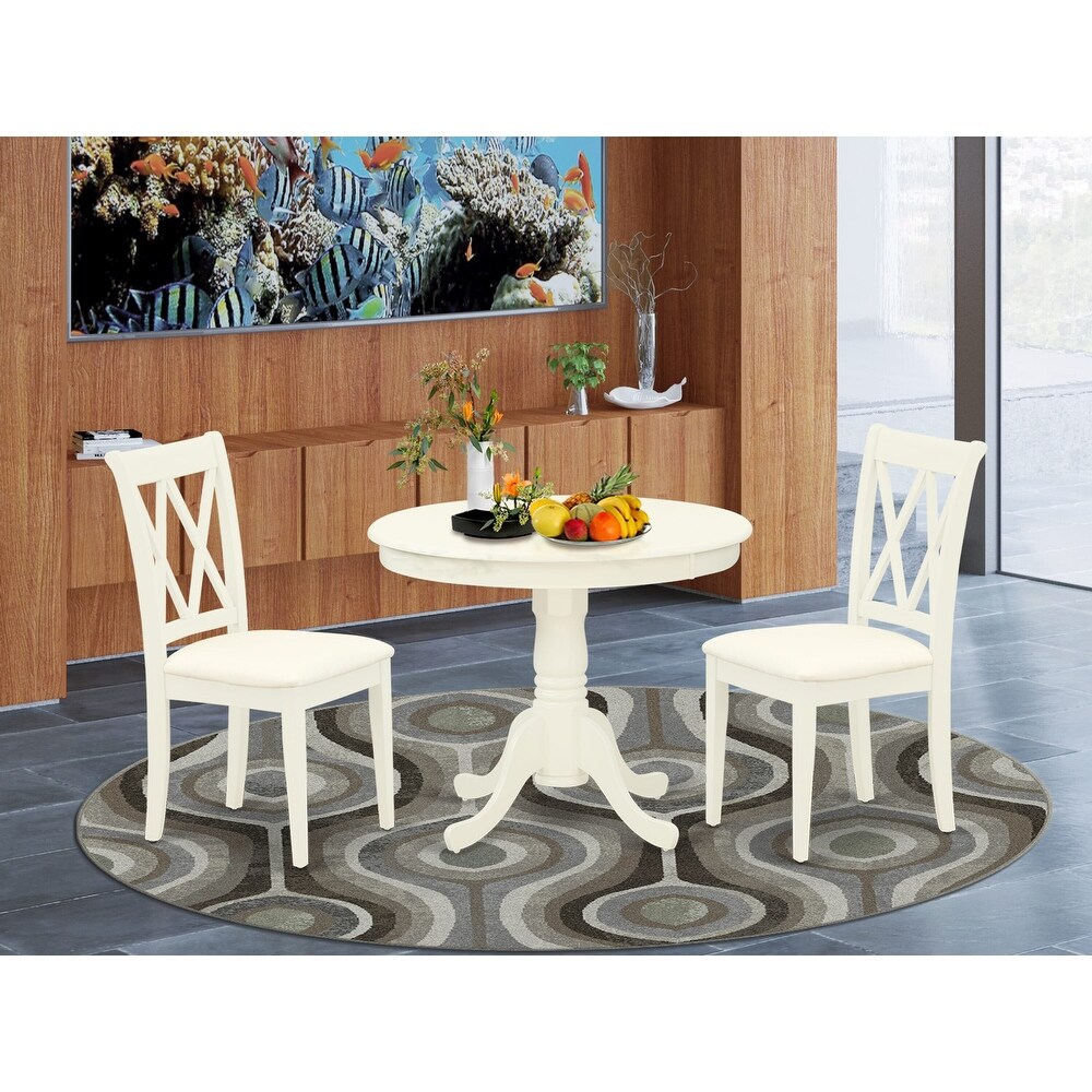 East West Furniture Dining Table Set  A Round Table and Linen Fabric Dining Chairs  Linen White (Pieces   Finish Options)