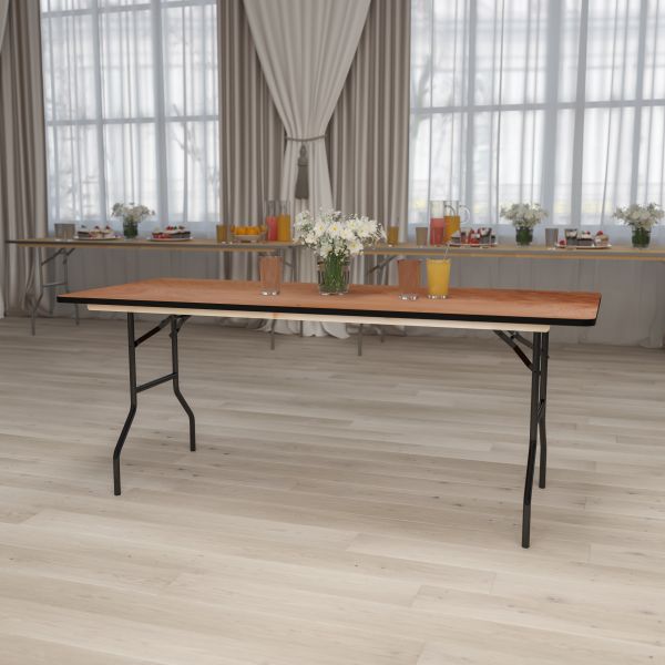 Flash Furniture 30'' x 72'' Rectangular Wood Folding Banquet Table with Clear Coated Finished Top [YT-WTFT30X72-TBL-GG]