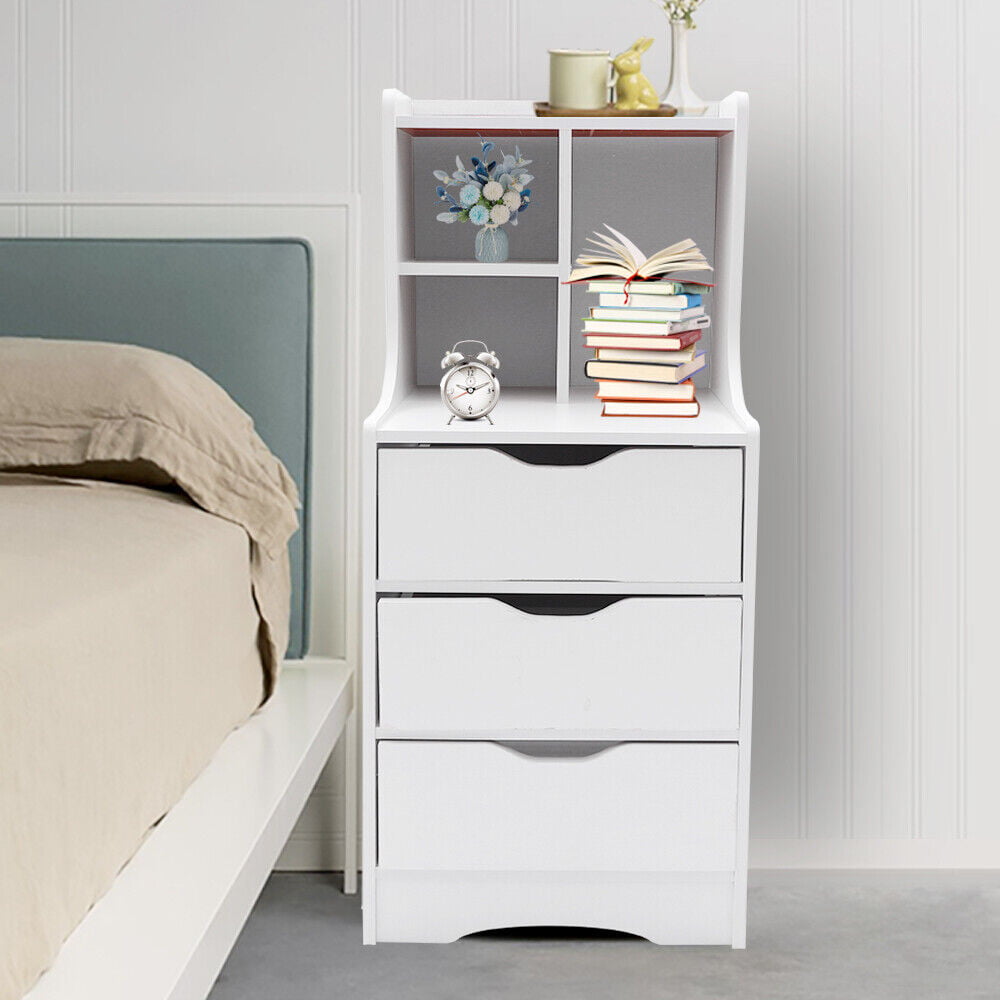 MIDUO Modern Nightstand with 3 Drawers Bedside Table Home Storage Chest Warm White Dresser