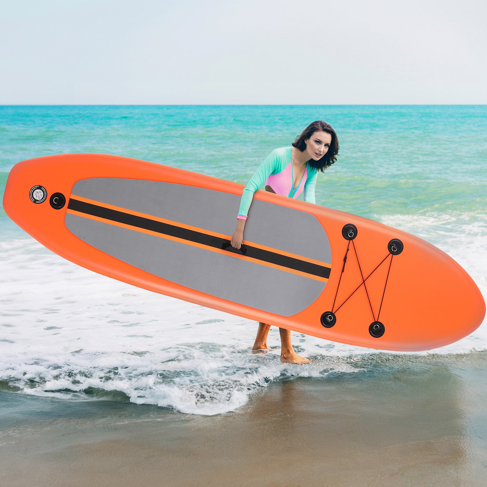 10FT Inflatable Paddleboard with Double Action Pump,  Adjustable Paddle, SUP Accessories and Carry Bag