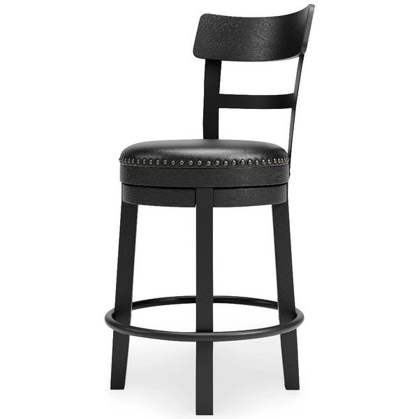 Swivel Barstool with Nailhead Trim and Leatherette Seat， Black - 16.75