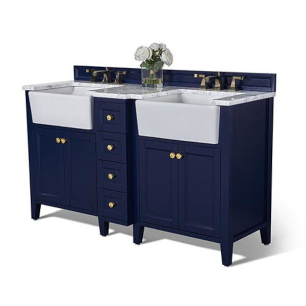 Adeline Heritage Blue 60-Inch Vanity Console with Farmhouse Sinks