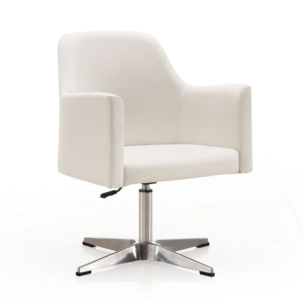 Pelo Adjustable Height Swivel Accent Chair in White and Polished Chrome