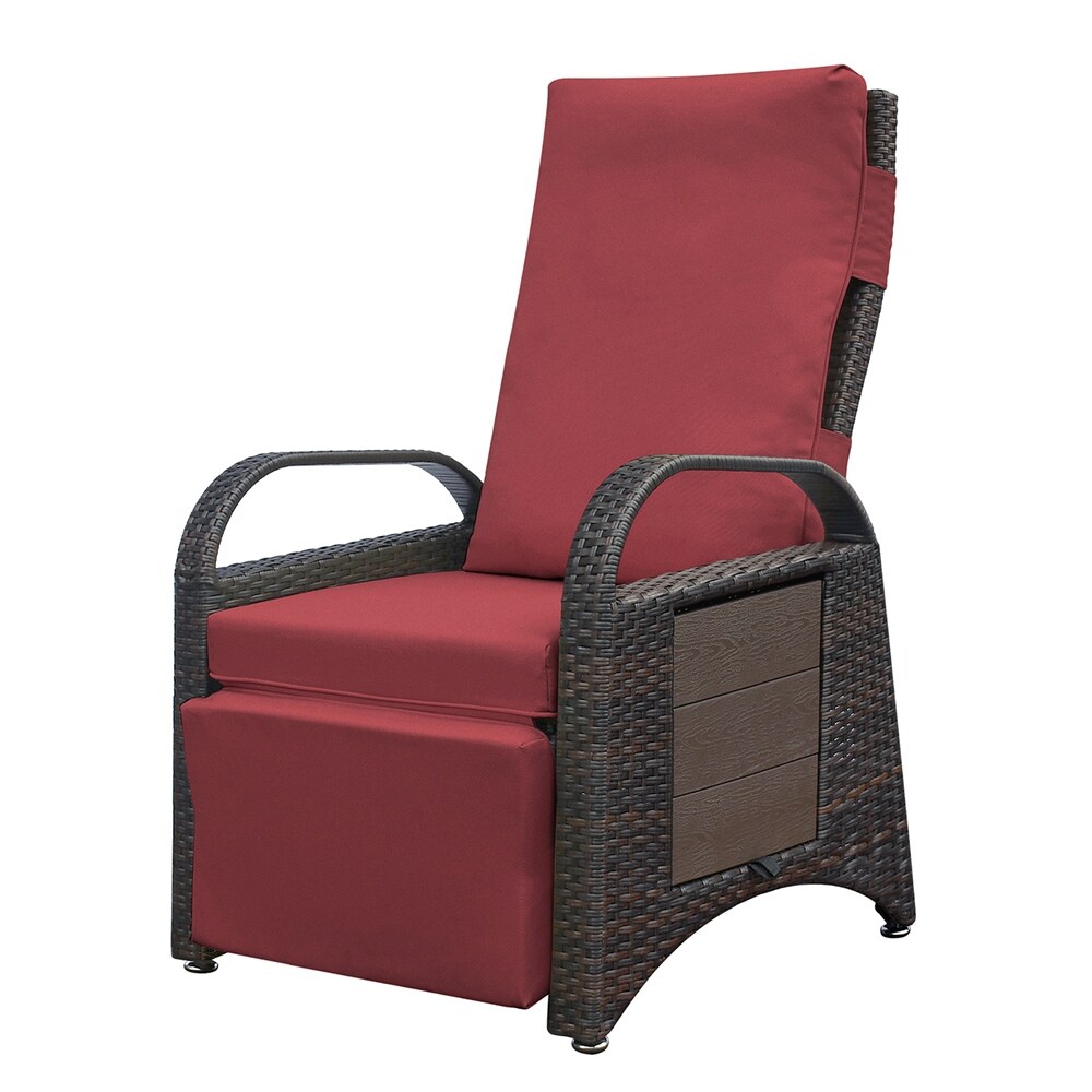 Outdoor Recliner Chair PE Wicker Adjustable Reclining Lounge Chair